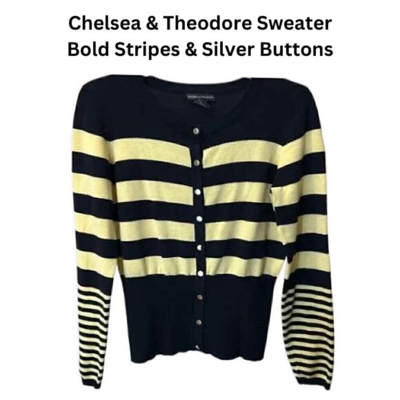 Chelsea & Theodore Sweaters - Chelsea & Theodore Striped Sweater Silver Buttons W M